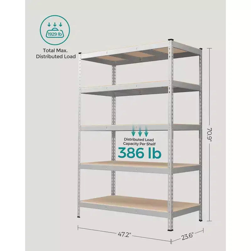 SONGMICS 5-Tier Storage Shelves, Garage Storage, Boltless Assembly, Adjustable Shelving Unit, Load 1929 lb, for Shed Warehouse Basement Kitchen
