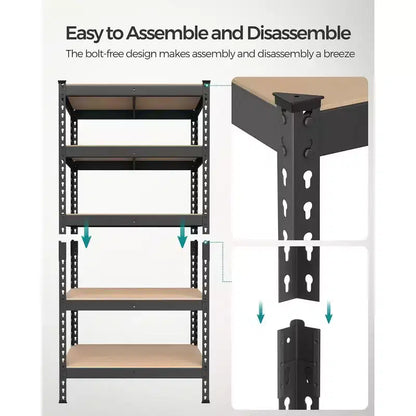 SONGMICS 5-Tier Storage Shelves, Garage Storage, Boltless Assembly, Adjustable Shelving Unit, Load 1929 lb, for Shed Warehouse Basement Kitchen