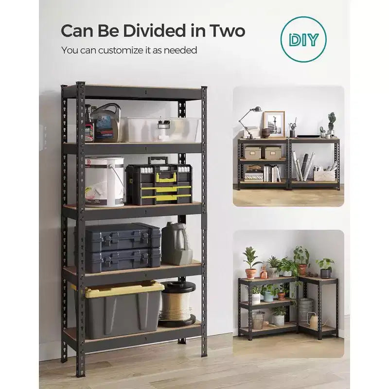SONGMICS 5-Tier Storage Shelves, Garage Storage, Boltless Assembly, Adjustable Shelving Unit, Load 1929 lb, for Shed Warehouse Basement Kitchen