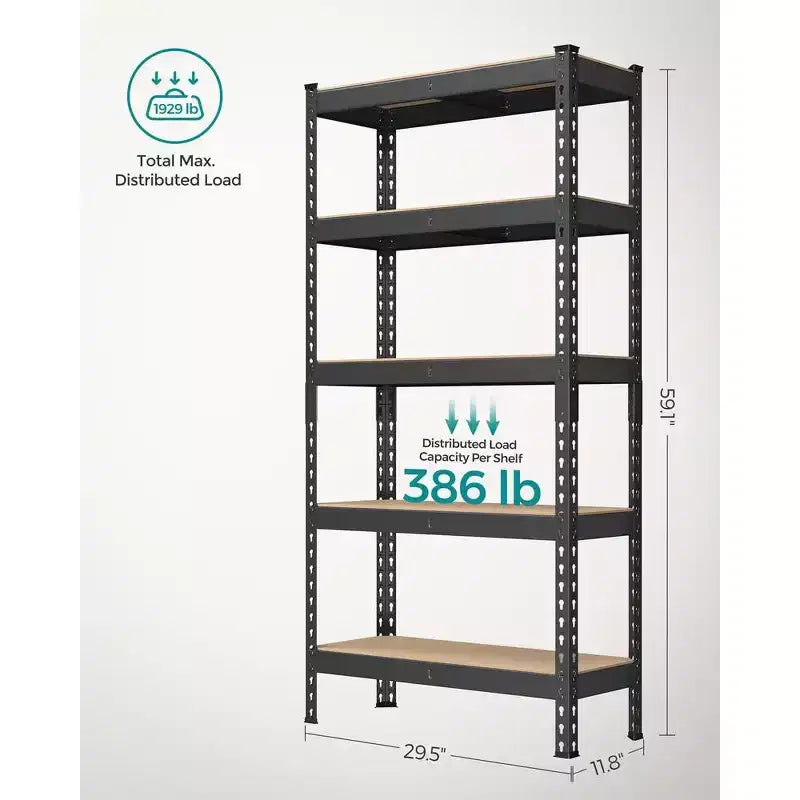 SONGMICS 5-Tier Storage Shelves, Garage Storage, Boltless Assembly, Adjustable Shelving Unit, Load 1929 lb, for Shed Warehouse Basement Kitchen