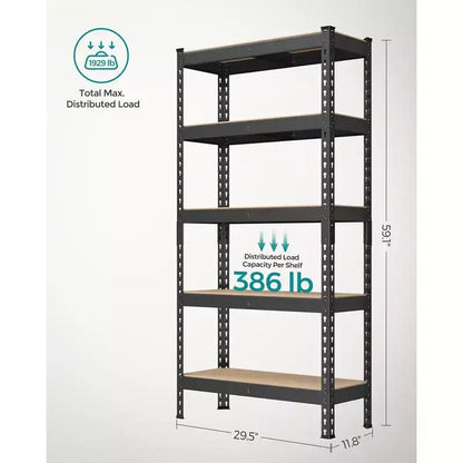 SONGMICS 5-Tier Storage Shelves, Garage Storage, Boltless Assembly, Adjustable Shelving Unit, Load 1929 lb, for Shed Warehouse Basement Kitchen