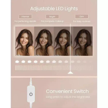 VASAGLE Toeletta con Specchio e Luci, Mobile Trucco Largo 110 cm con Sgabello Imbottito, Luci LED Dimmerabili, Bianco Nuvola
