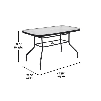 Set da pranzo da esterni Flash Furniture Brazos 5 pezzi di grado commerciale con tavolo da patio in vetro temperato e 4 sedie con sedute e schienali in materiale Flex Comfort