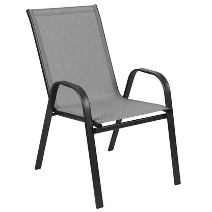 Set da pranzo da esterni Flash Furniture Brazos 5 pezzi di grado commerciale con tavolo da patio in vetro temperato e 4 sedie con sedute e schienali in materiale Flex Comfort