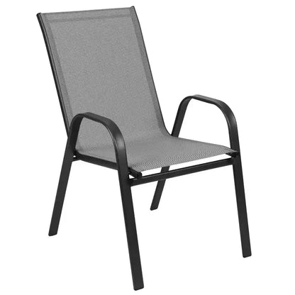 Set da pranzo da esterni Flash Furniture Brazos 5 pezzi di grado commerciale con tavolo da patio in vetro temperato e 4 sedie con sedute e schienali in materiale Flex Comfort