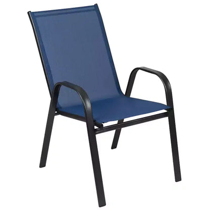 Set da pranzo da esterni Flash Furniture Brazos 5 pezzi di grado commerciale con tavolo da patio in vetro temperato e 4 sedie con sedute e schienali in materiale Flex Comfort