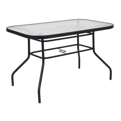 Set da pranzo da esterni Flash Furniture Brazos 5 pezzi di grado commerciale con tavolo da patio in vetro temperato e 4 sedie con sedute e schienali in materiale Flex Comfort