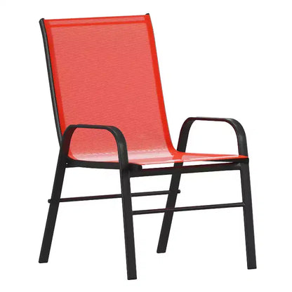 Set da pranzo da esterni Flash Furniture Brazos 5 pezzi di grado commerciale con tavolo da patio in vetro temperato e 4 sedie con sedute e schienali in materiale Flex Comfort