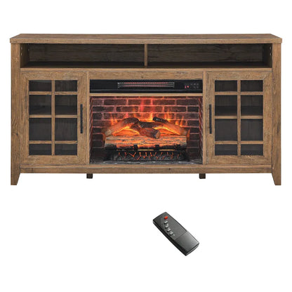 55 Inch Tv Media Stand With Electric Fireplace Kd Inserts Heater,Gray Wash Color