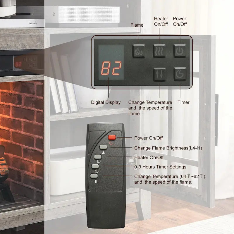 55 Inch Tv Media Stand With Electric Fireplace Kd Inserts Heater,Gray Wash Color