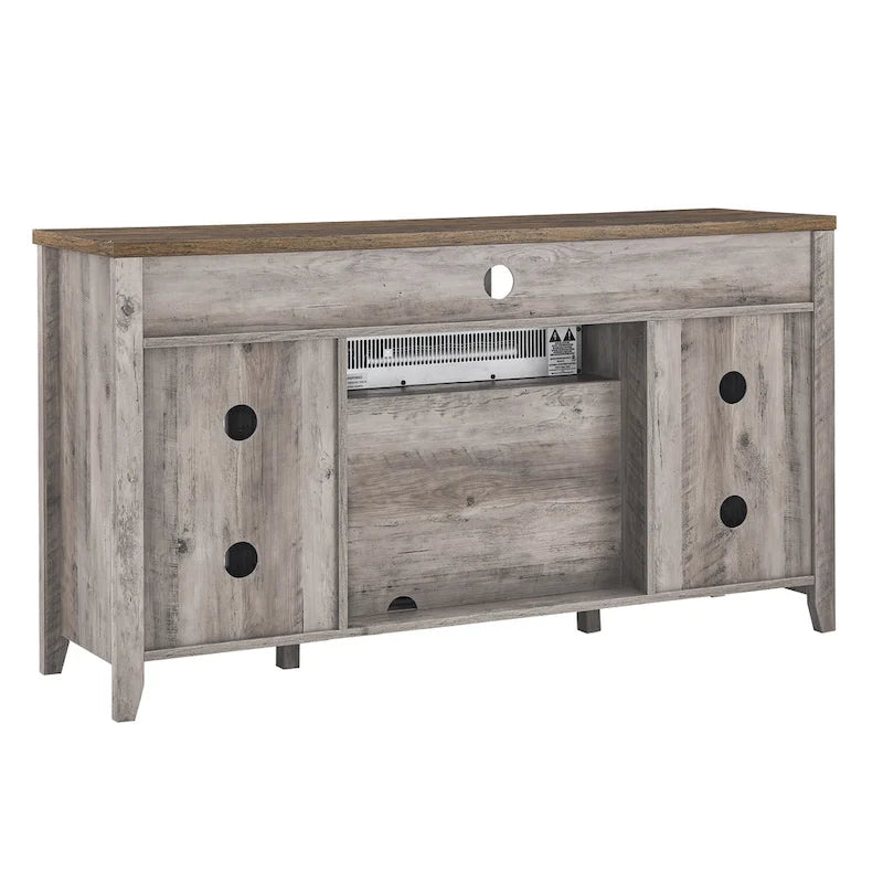 55 Inch Tv Media Stand With Electric Fireplace Kd Inserts Heater,Gray Wash Color