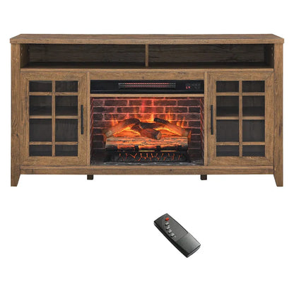 55 Inch Tv Media Stand With Electric Fireplace Kd Inserts Heater,Gray Wash Color