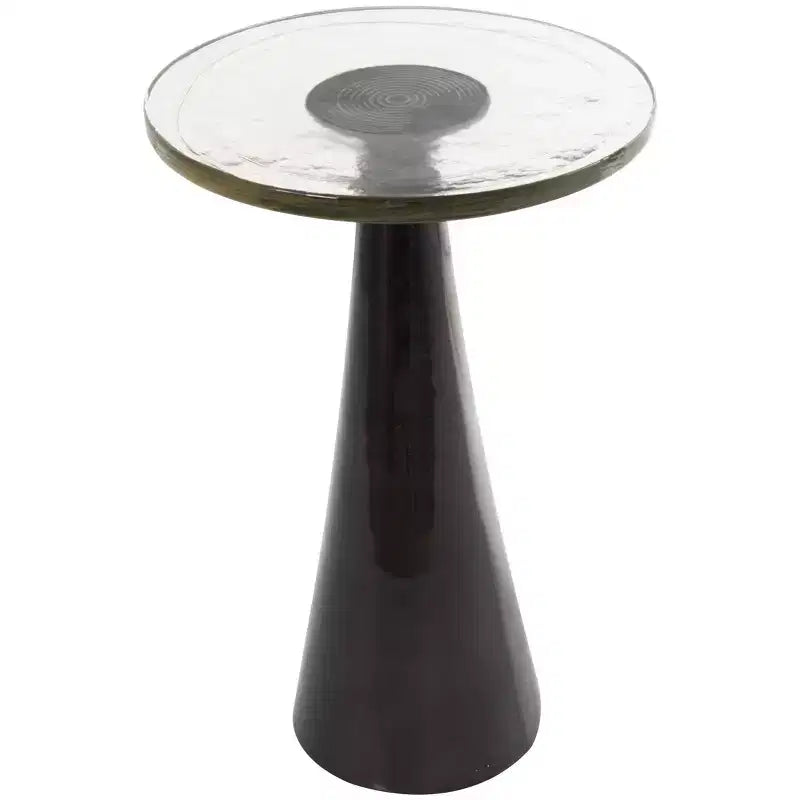 Olivia & May 22" Aluminum Geometric Cone Accent Table with Textured Glass Tabletop