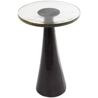 Olivia & May 22" Aluminum Geometric Cone Accent Table with Textured Glass Tabletop