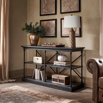 Dubrovnik Cornice Iron and Wood Entryway Console Table