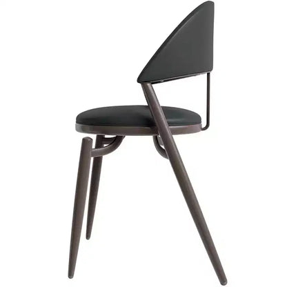 LeisureMod Venice Modern Leather Dining Chair, Open Back Upholstered Accent Side Chair, Metal Legs, Perfect for Mid-Century Dining Room, No Assembly