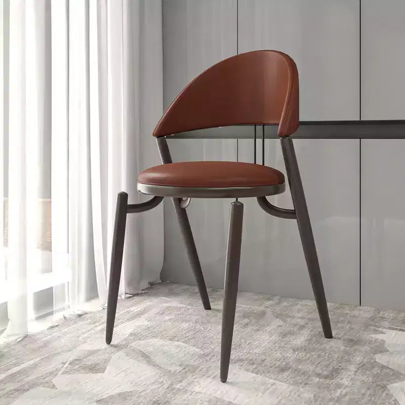 LeisureMod Venice Modern Leather Dining Chair, Open Back Upholstered Accent Side Chair, Metal Legs, Perfect for Mid-Century Dining Room, No Assembly