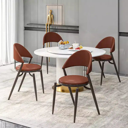 LeisureMod Venice Modern Leather Dining Chair, Open Back Upholstered Accent Side Chair, Metal Legs, Perfect for Mid-Century Dining Room, No Assembly