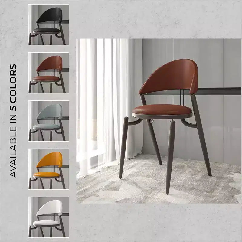 LeisureMod Venice Modern Leather Dining Chair, Open Back Upholstered Accent Side Chair, Metal Legs, Perfect for Mid-Century Dining Room, No Assembly