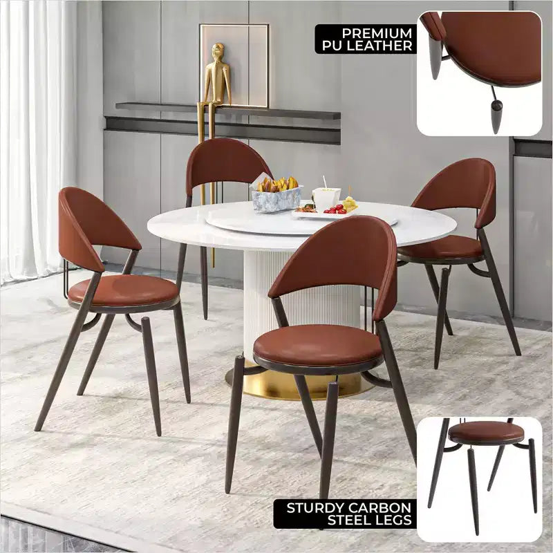 LeisureMod Venice Modern Leather Dining Chair, Open Back Upholstered Accent Side Chair, Metal Legs, Perfect for Mid-Century Dining Room, No Assembly