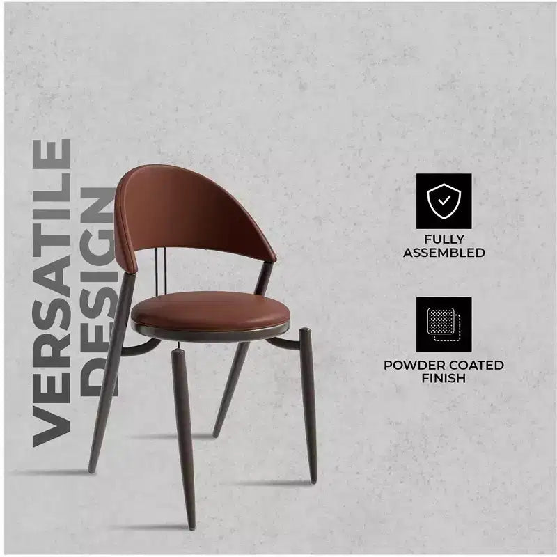 LeisureMod Venice Modern Leather Dining Chair, Open Back Upholstered Accent Side Chair, Metal Legs, Perfect for Mid-Century Dining Room, No Assembly