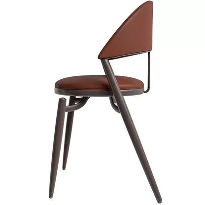LeisureMod Venice Modern Leather Dining Chair, Open Back Upholstered Accent Side Chair, Metal Legs, Perfect for Mid-Century Dining Room, No Assembly