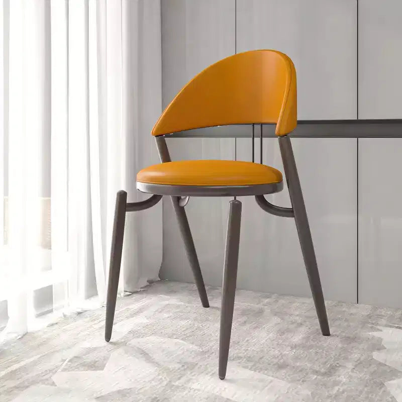 LeisureMod Venice Modern Leather Dining Chair, Open Back Upholstered Accent Side Chair, Metal Legs, Perfect for Mid-Century Dining Room, No Assembly