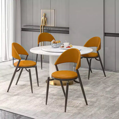 LeisureMod Venice Modern Leather Dining Chair, Open Back Upholstered Accent Side Chair, Metal Legs, Perfect for Mid-Century Dining Room, No Assembly