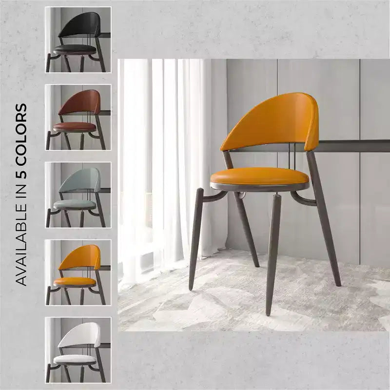 LeisureMod Venice Modern Leather Dining Chair, Open Back Upholstered Accent Side Chair, Metal Legs, Perfect for Mid-Century Dining Room, No Assembly