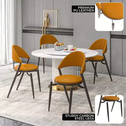 LeisureMod Venice Modern Leather Dining Chair, Open Back Upholstered Accent Side Chair, Metal Legs, Perfect for Mid-Century Dining Room, No Assembly