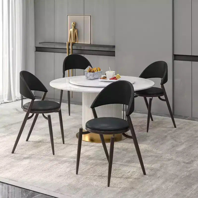 LeisureMod Venice Modern Leather Dining Chair, Open Back Upholstered Accent Side Chair, Metal Legs, Perfect for Mid-Century Dining Room, No Assembly