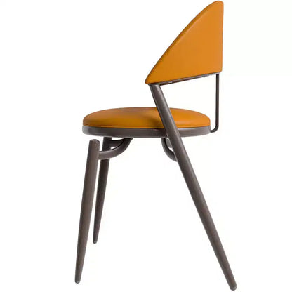 LeisureMod Venice Modern Leather Dining Chair, Open Back Upholstered Accent Side Chair, Metal Legs, Perfect for Mid-Century Dining Room, No Assembly