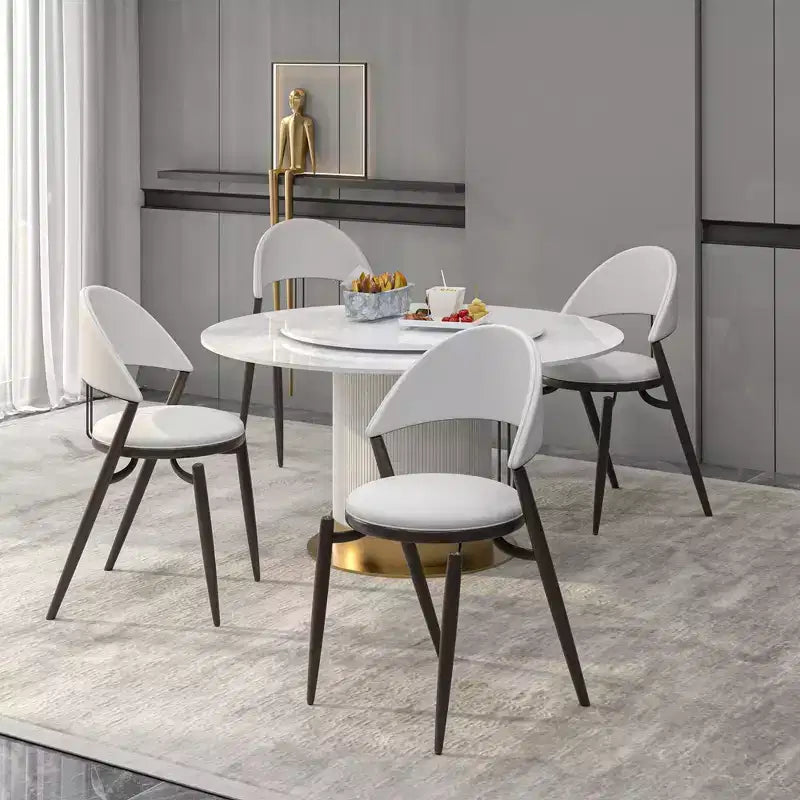 LeisureMod Venice Modern Leather Dining Chair, Open Back Upholstered Accent Side Chair, Metal Legs, Perfect for Mid-Century Dining Room, No Assembly
