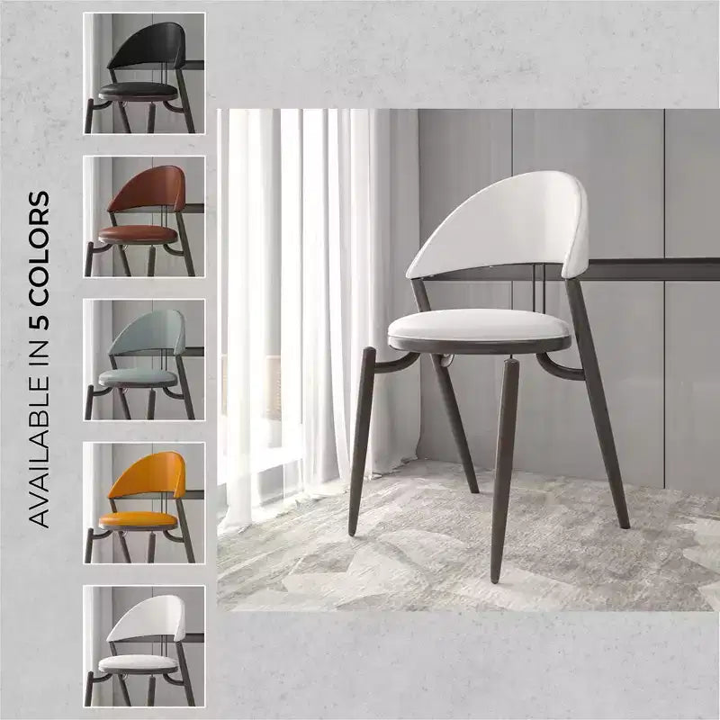 LeisureMod Venice Modern Leather Dining Chair, Open Back Upholstered Accent Side Chair, Metal Legs, Perfect for Mid-Century Dining Room, No Assembly