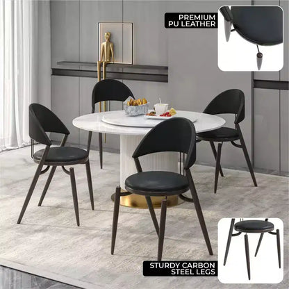LeisureMod Venice Modern Leather Dining Chair, Open Back Upholstered Accent Side Chair, Metal Legs, Perfect for Mid-Century Dining Room, No Assembly