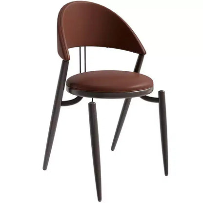 LeisureMod Venice Modern Leather Dining Chair, Open Back Upholstered Accent Side Chair, Metal Legs, Perfect for Mid-Century Dining Room, No Assembly