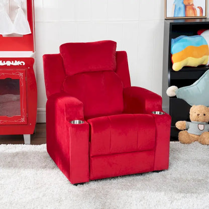 Deluxe Kids Recliner Chair with Footrest Headrest and 2 Cup Holders Microfiber Kids Recliner for Age 3+ Years