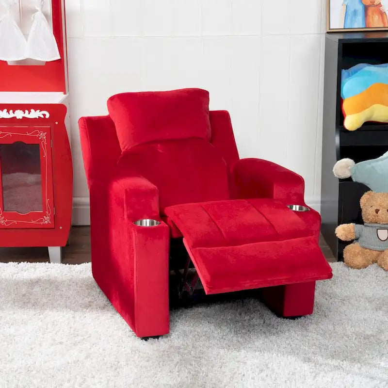 Deluxe Kids Recliner Chair with Footrest Headrest and 2 Cup Holders Microfiber Kids Recliner for Age 3+ Years