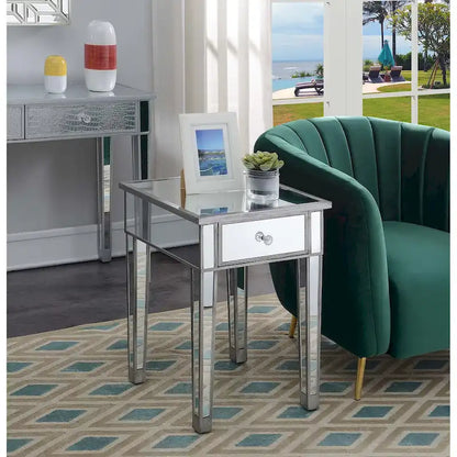 Convenience Concepts Gold Coast Mirrored 1 Drawer End Table