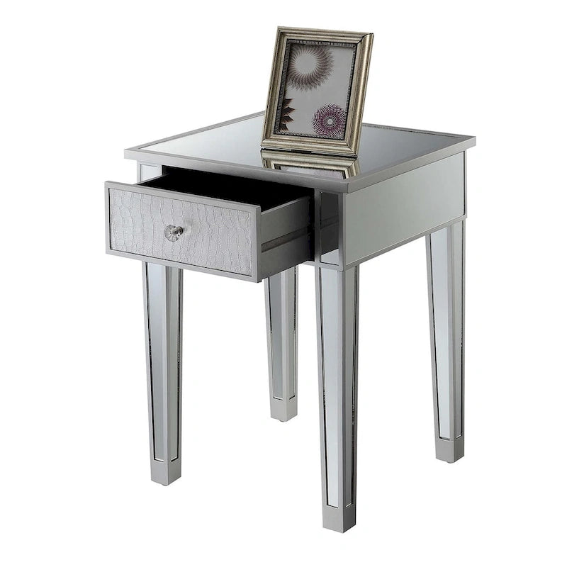 Convenience Concepts Gold Coast Mirrored 1 Drawer End Table