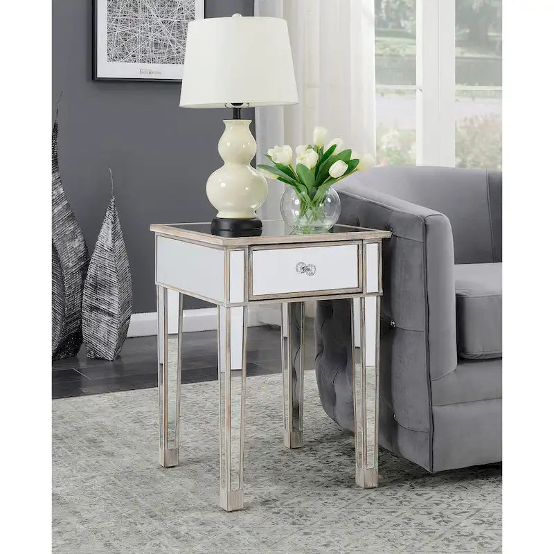Convenience Concepts Gold Coast Mirrored 1 Drawer End Table