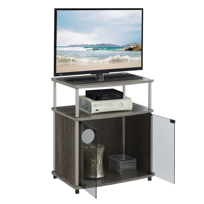 Convenience Concepts Designs2Go 26 inch TV Stand with Black Glass Storage Cabinet and Shelf