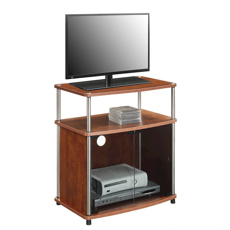 Convenience Concepts Designs2Go 26 inch TV Stand with Black Glass Storage Cabinet and Shelf