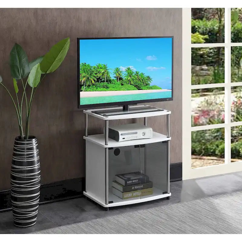 Convenience Concepts Designs2Go 26 inch TV Stand with Black Glass Storage Cabinet and Shelf