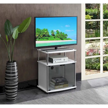 Convenience Concepts Designs2Go 26 inch TV Stand with Black Glass Storage Cabinet and Shelf