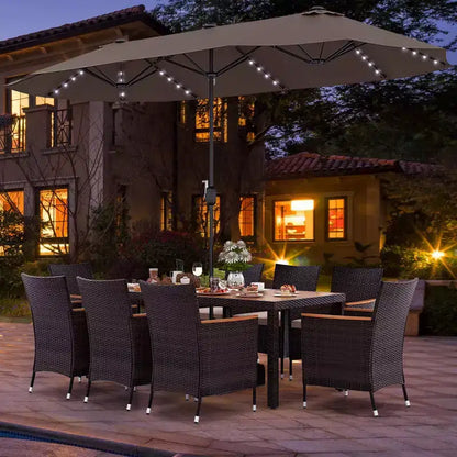 Costway 11 PCS Patio Dining Set with 15ft Double-Sided Patio Umbrella (Base Included) Beige/Coffee/Navy/Orange/Wine/Grey