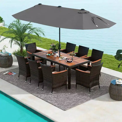 Costway 11 PCS Patio Dining Set with 15ft Double-Sided Patio Umbrella (Base Included) Beige/Coffee/Navy/Orange/Wine/Grey