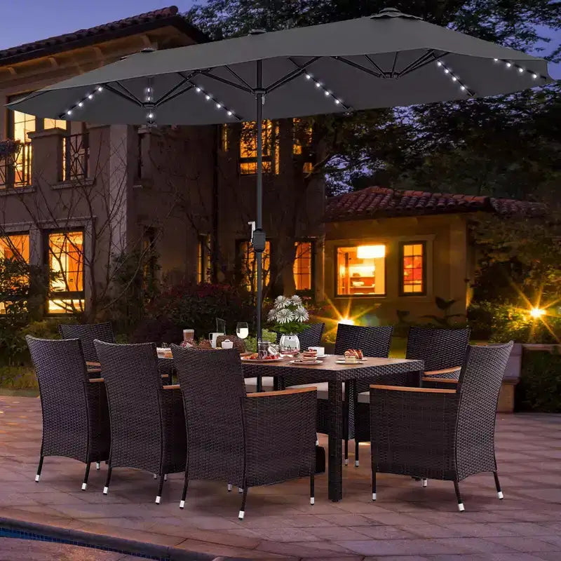Costway 11 PCS Patio Dining Set with 15ft Double-Sided Patio Umbrella (Base Included) Beige/Coffee/Navy/Orange/Wine/Grey