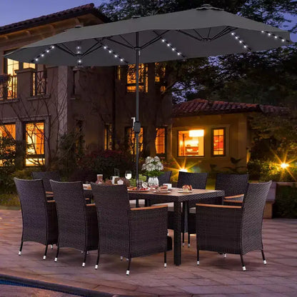 Costway 11 PCS Patio Dining Set with 15ft Double-Sided Patio Umbrella (Base Included) Beige/Coffee/Navy/Orange/Wine/Grey