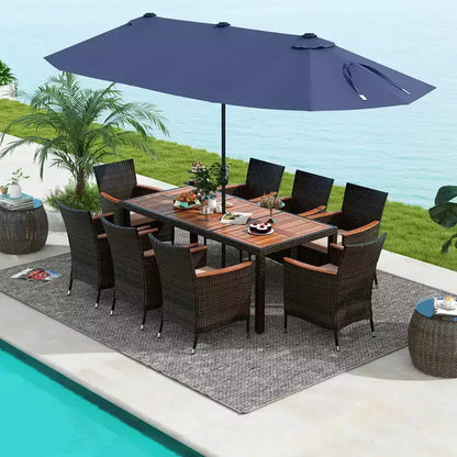 Costway 11 PCS Patio Dining Set with 15ft Double-Sided Patio Umbrella (Base Included) Beige/Coffee/Navy/Orange/Wine/Grey